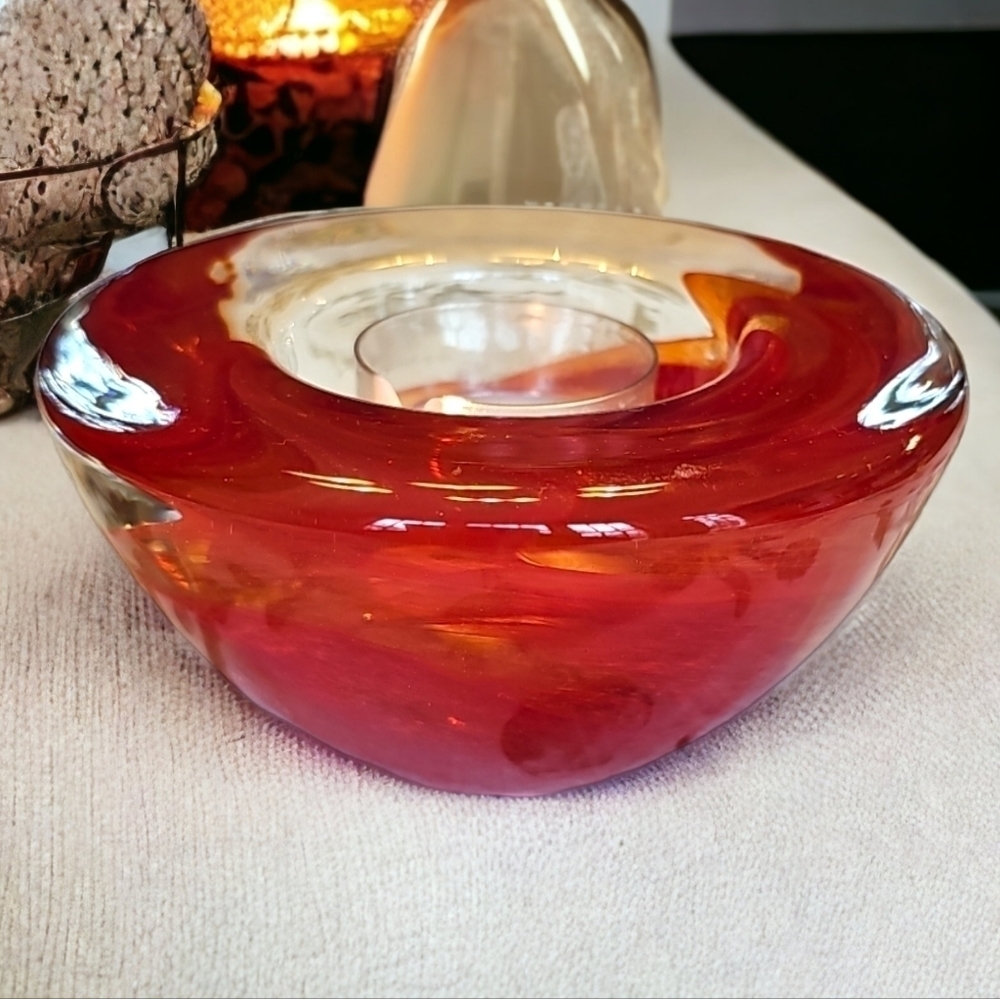 Kosta Boda Red & Clear Art Glass Tealight Votive